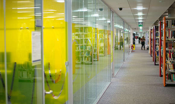 A corridor of modern study rooms at ҹɫֱ, Edinburgh