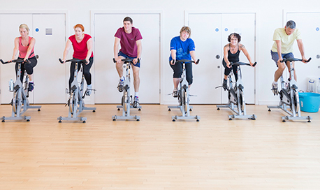 A busy spin class in session in the ҹɫֱ sports centre